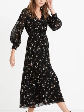 Madewell Georgette Smocked Midi Dress Backyard Blooms Lola Floral True Black
